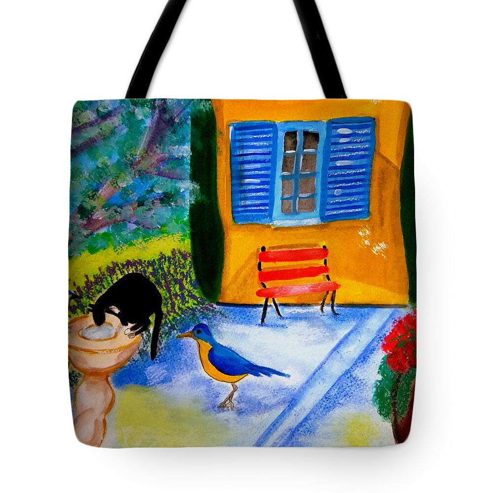 Provencale Gardens Tote Bag featuring the painting Les Petits Oiseaux Bleus De Provence by Rusty Gladdish