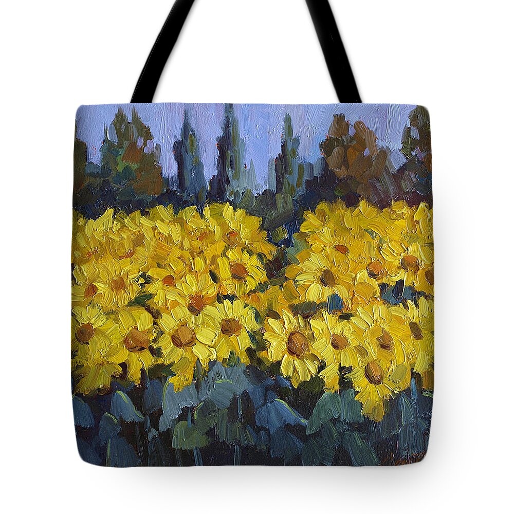 Les Valayans Tote Bag featuring the painting Les Valayans Sunflowers by Diane McClary