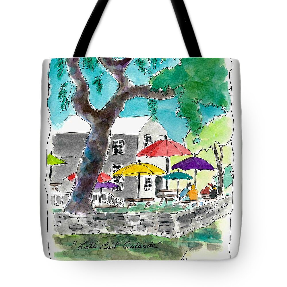 Outdoors Tote Bag featuring the painting Let's Eat Outside by Adele Bower