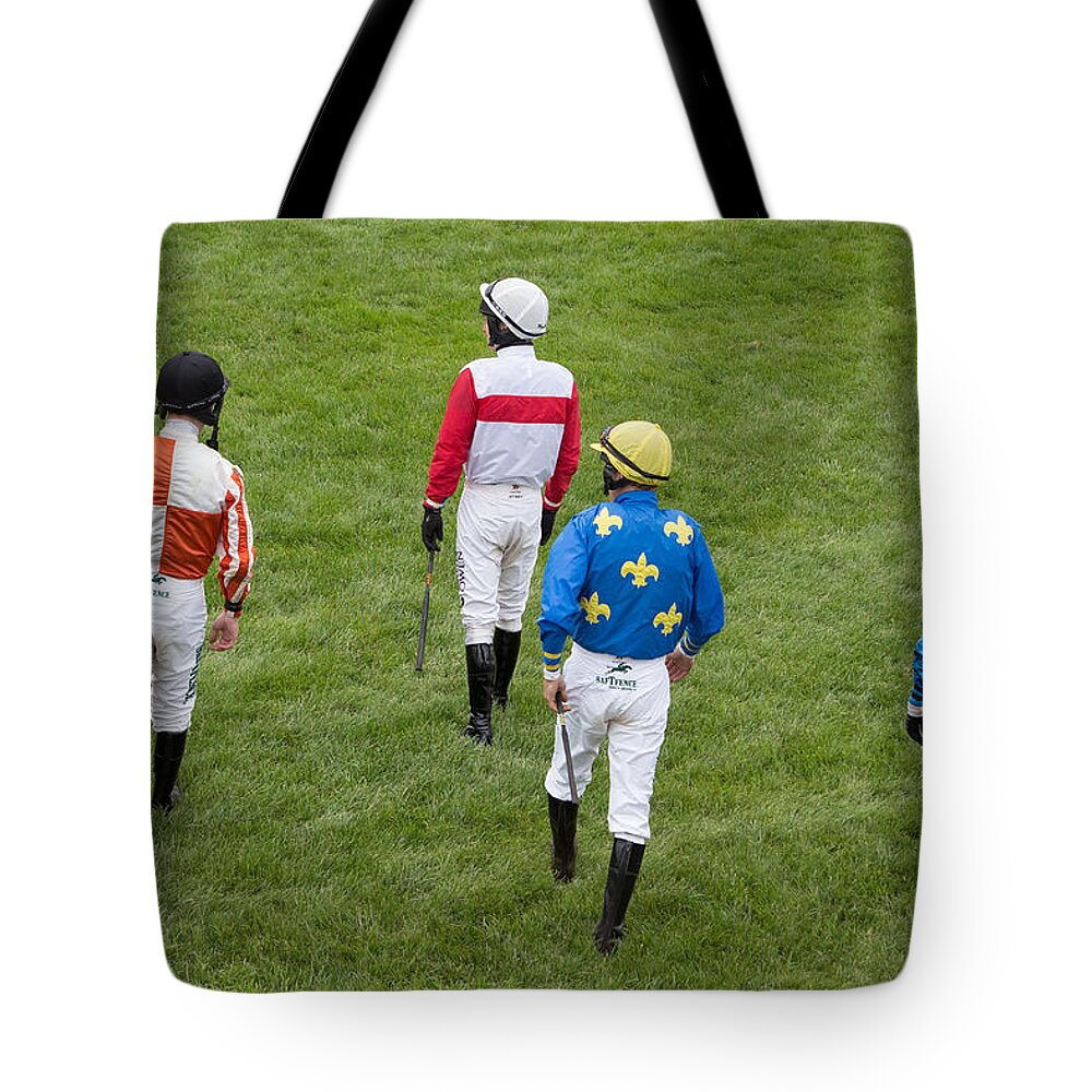 Jockey Tote Bag featuring the photograph Let's kick up some dirt and grass by Robert L Jackson