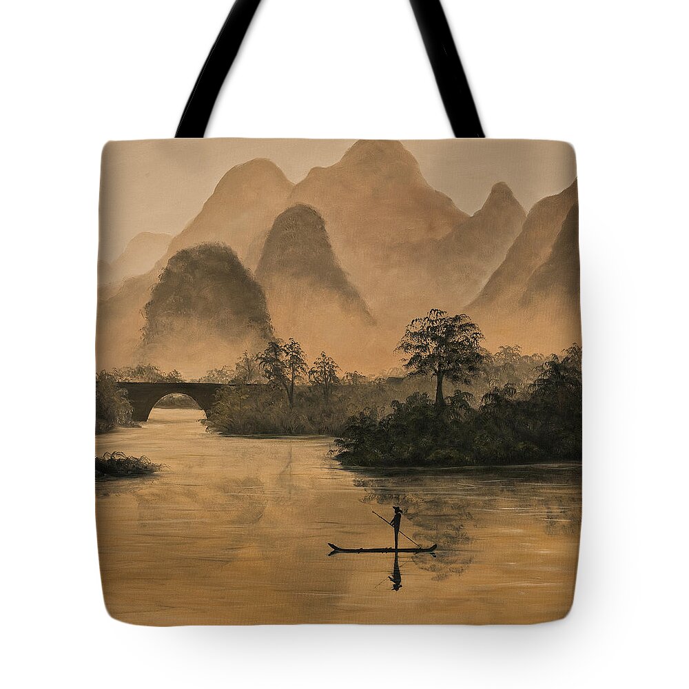 River Tote Bag featuring the painting Li River China by Darice Machel McGuire