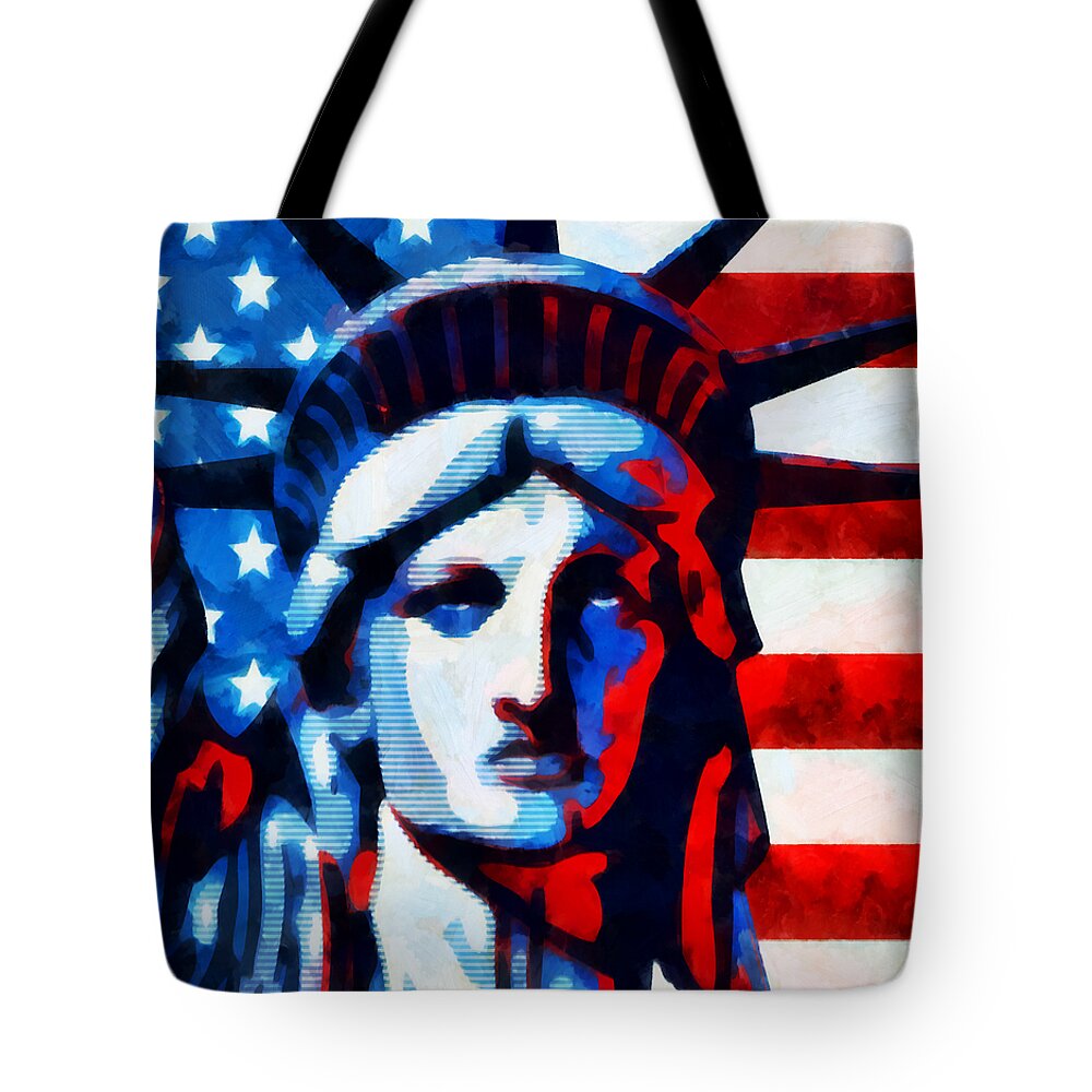  Liberty Tote Bag featuring the mixed media Liberty 2 by Angelina Tamez