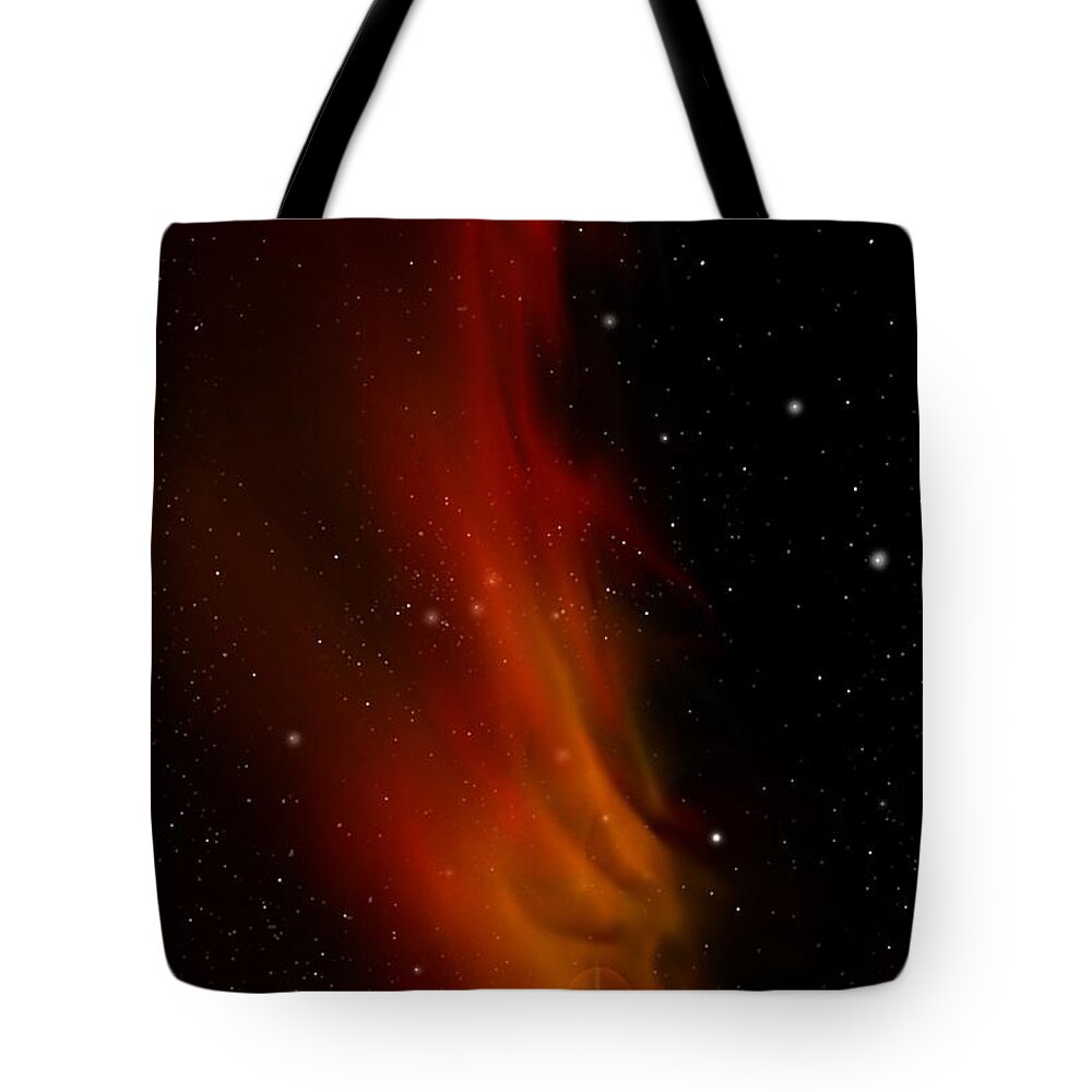 Space Tote Bag featuring the digital art Liberty's Flame Nebula by Julie Rodriguez Jones