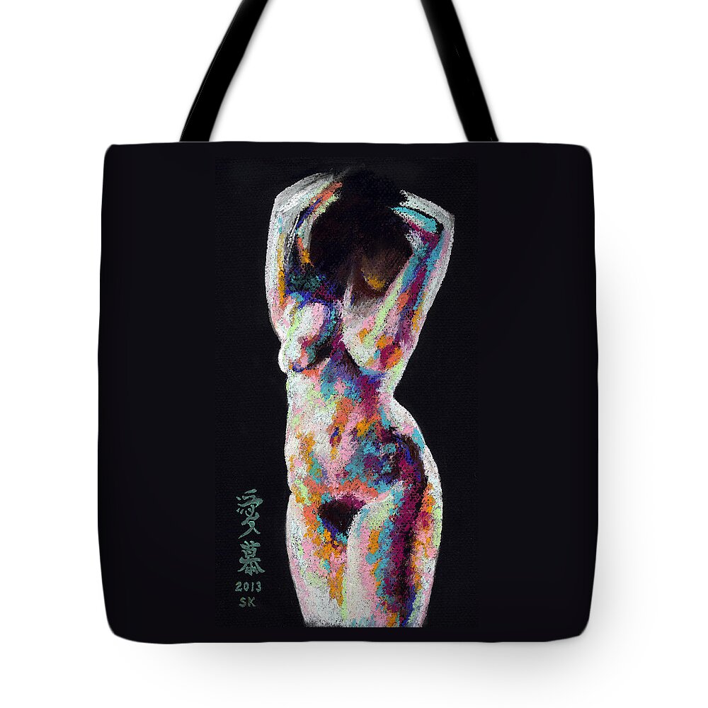 Female Nude Tote Bag featuring the pastel Light Dancer by Scott Kirkman