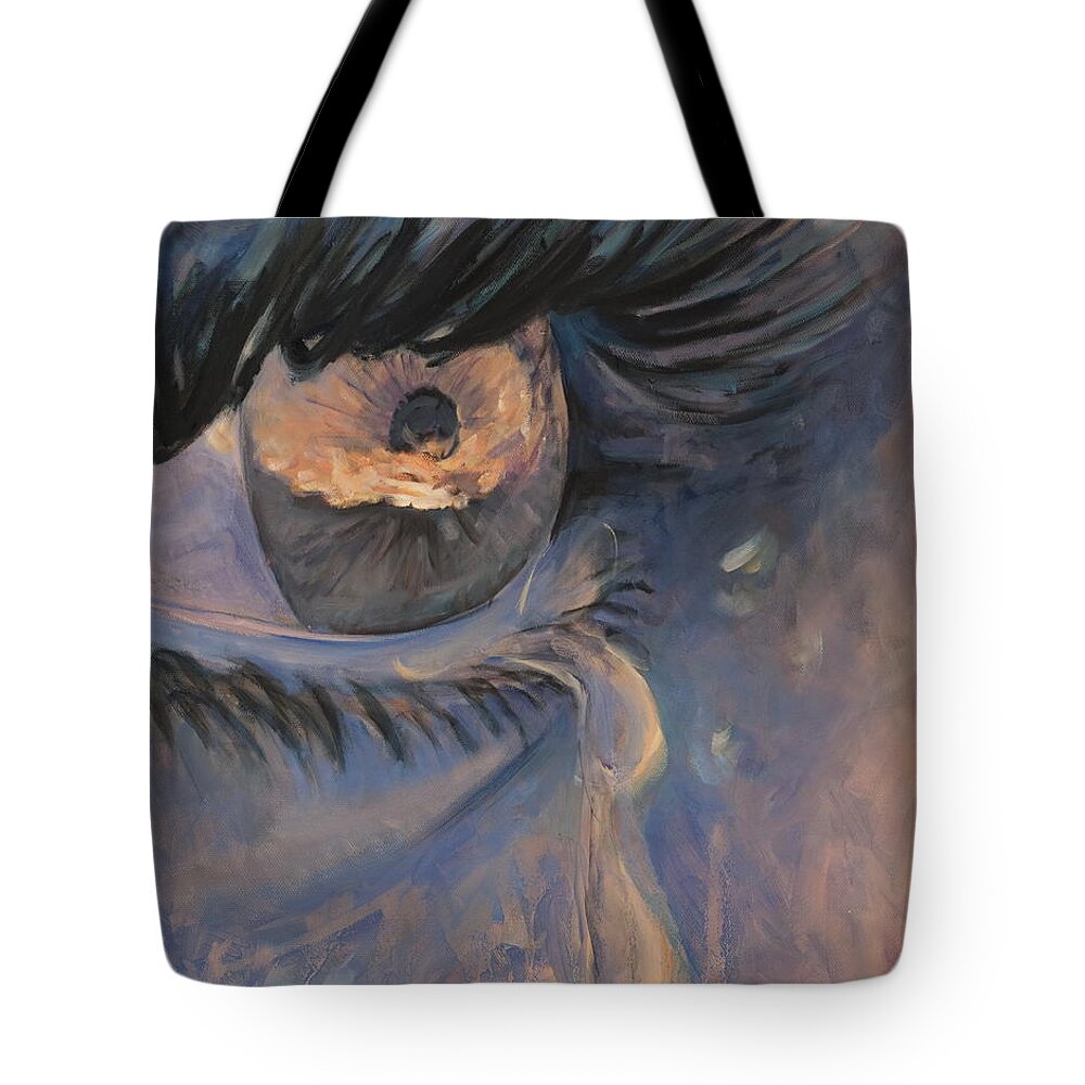Eye Tote Bag featuring the painting Light falling from the eyes by Marco Busoni