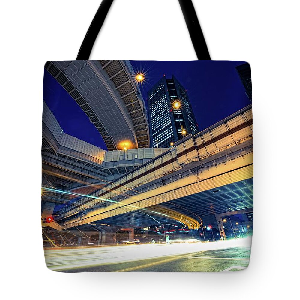 Outdoors Tote Bag featuring the photograph Light Stream Under The Elevated by Hidehiko Sakashita