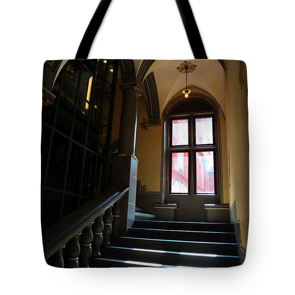 Europe Tote Bag featuring the photograph Lighted Stairs by Richard Gehlbach