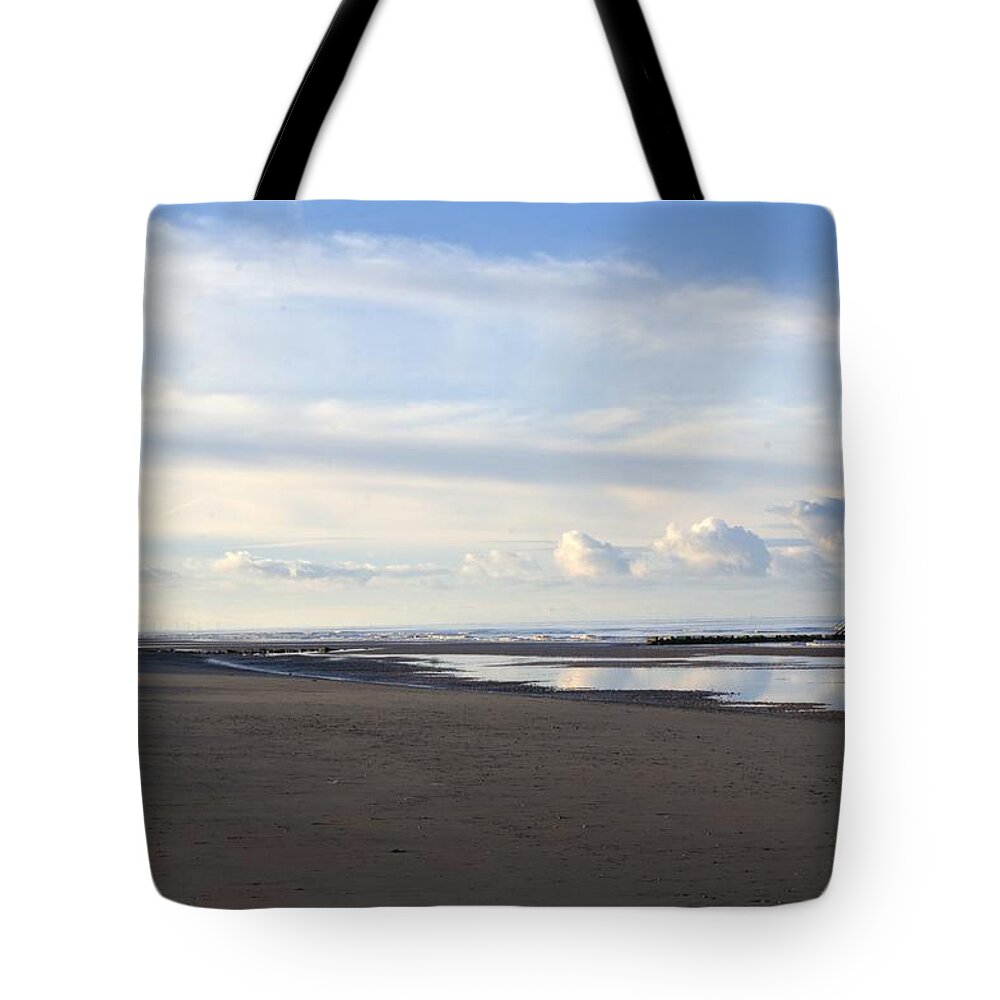  Silver Man Tote Bag featuring the photograph Lighthouse at Talacre by Spikey Mouse Photography