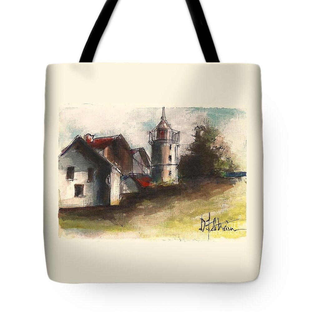 Seascape Tote Bag featuring the painting Lighthouse by Day by Diane Strain