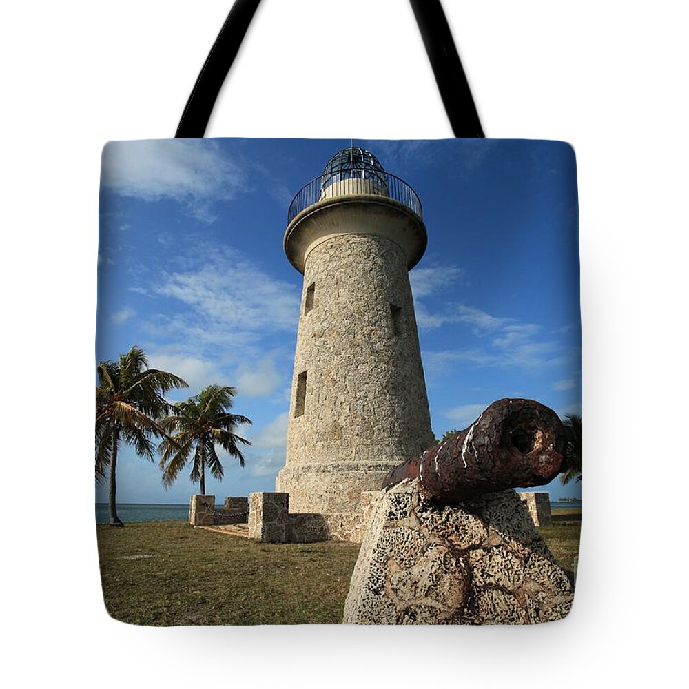 Biscayne Tote Bag featuring the photograph Lighthouse Defense by Adam Jewell