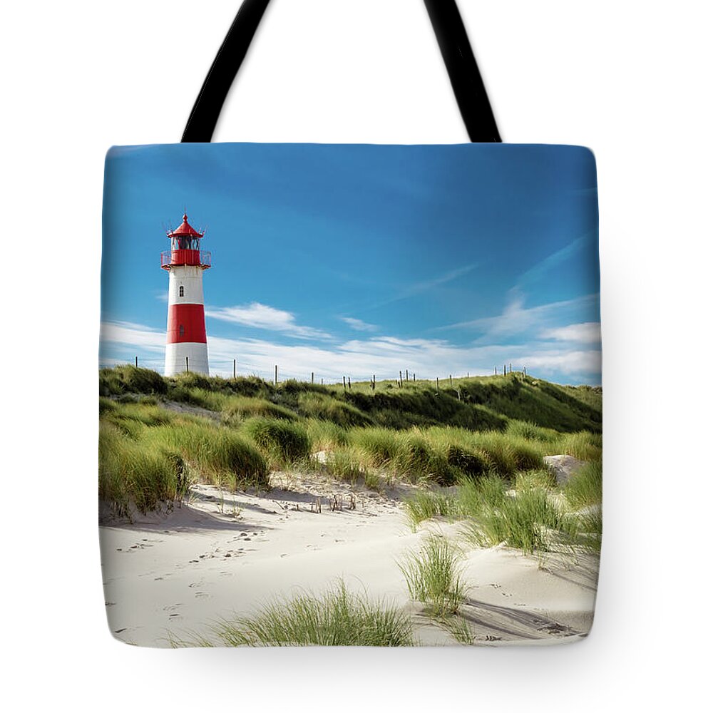 American Beachgrass Tote Bag featuring the photograph Lighthouse List by Symbiont