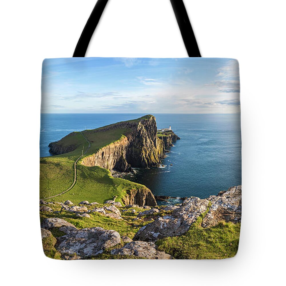 Tranquility Tote Bag featuring the photograph Lighthouse, Neist Point, Isle Of Skye by Peter Adams