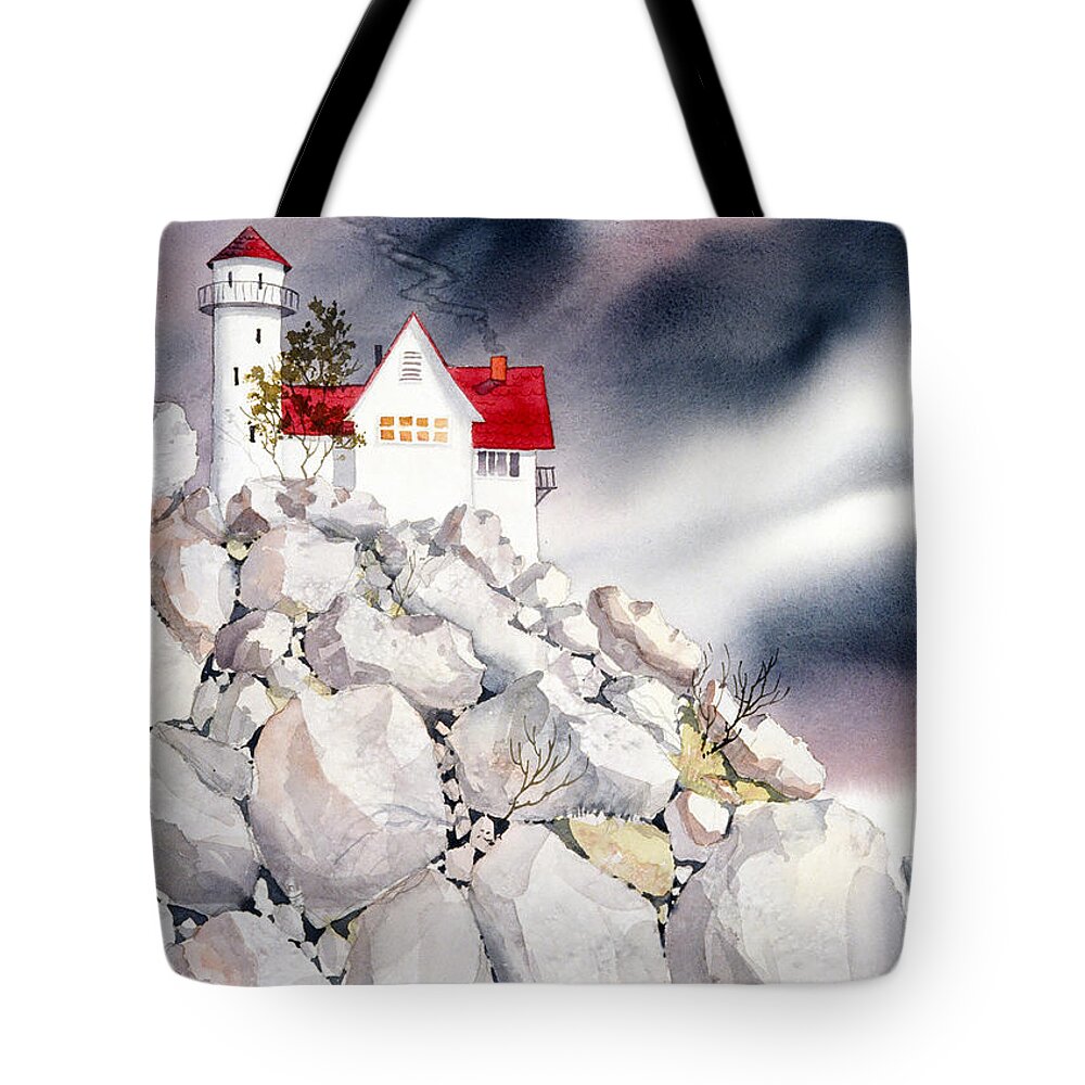 Lighthouse Tote Bag featuring the painting Lighthouse by Teresa Ascone