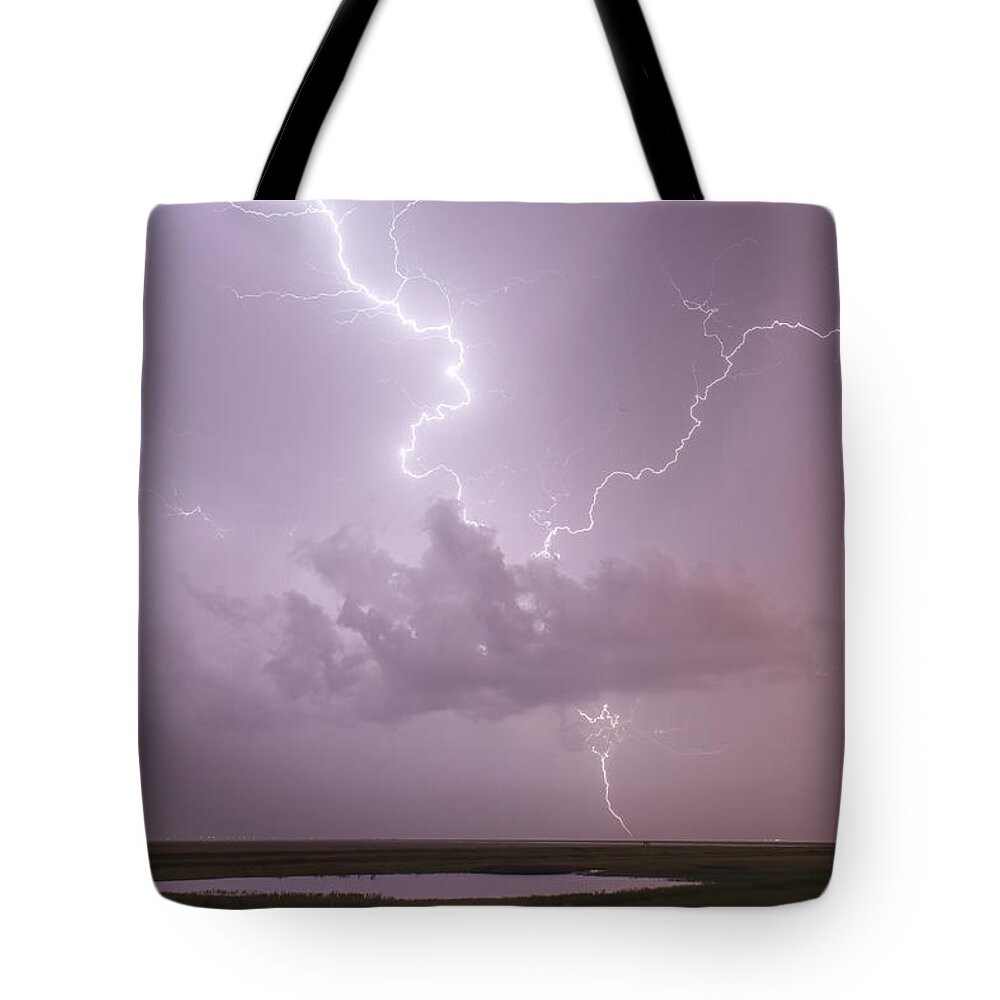 Kansas Tote Bag featuring the photograph Lightning over Cheyenne Bottoms by Rob Graham