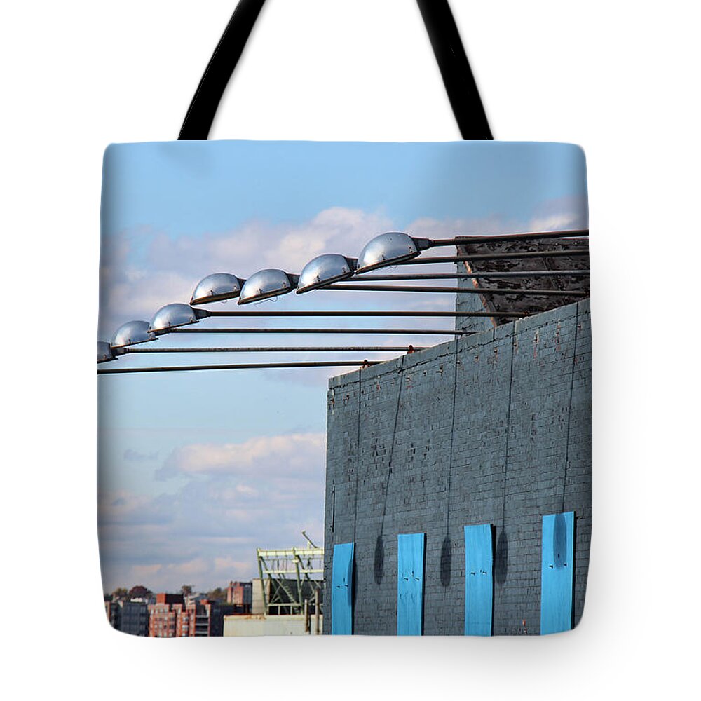 Building Tote Bag featuring the photograph Lights Above by Rory Siegel