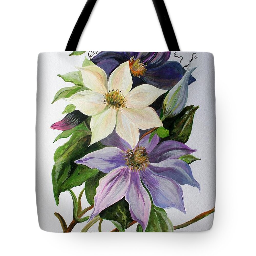 Clematis Tote Bag featuring the painting Lilac Clematis by Taiche Acrylic Art