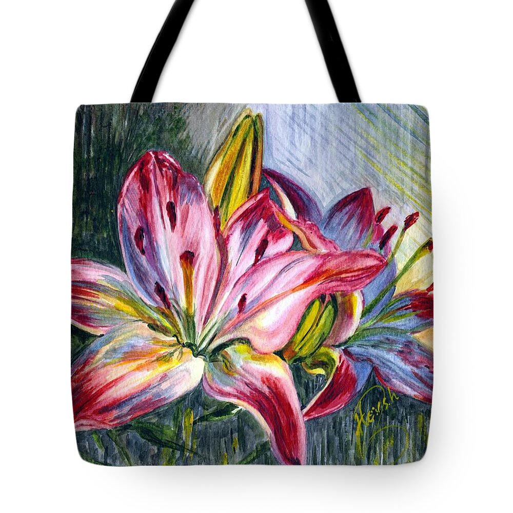 Lily Tote Bag featuring the painting Lilies twin by Harsh Malik
