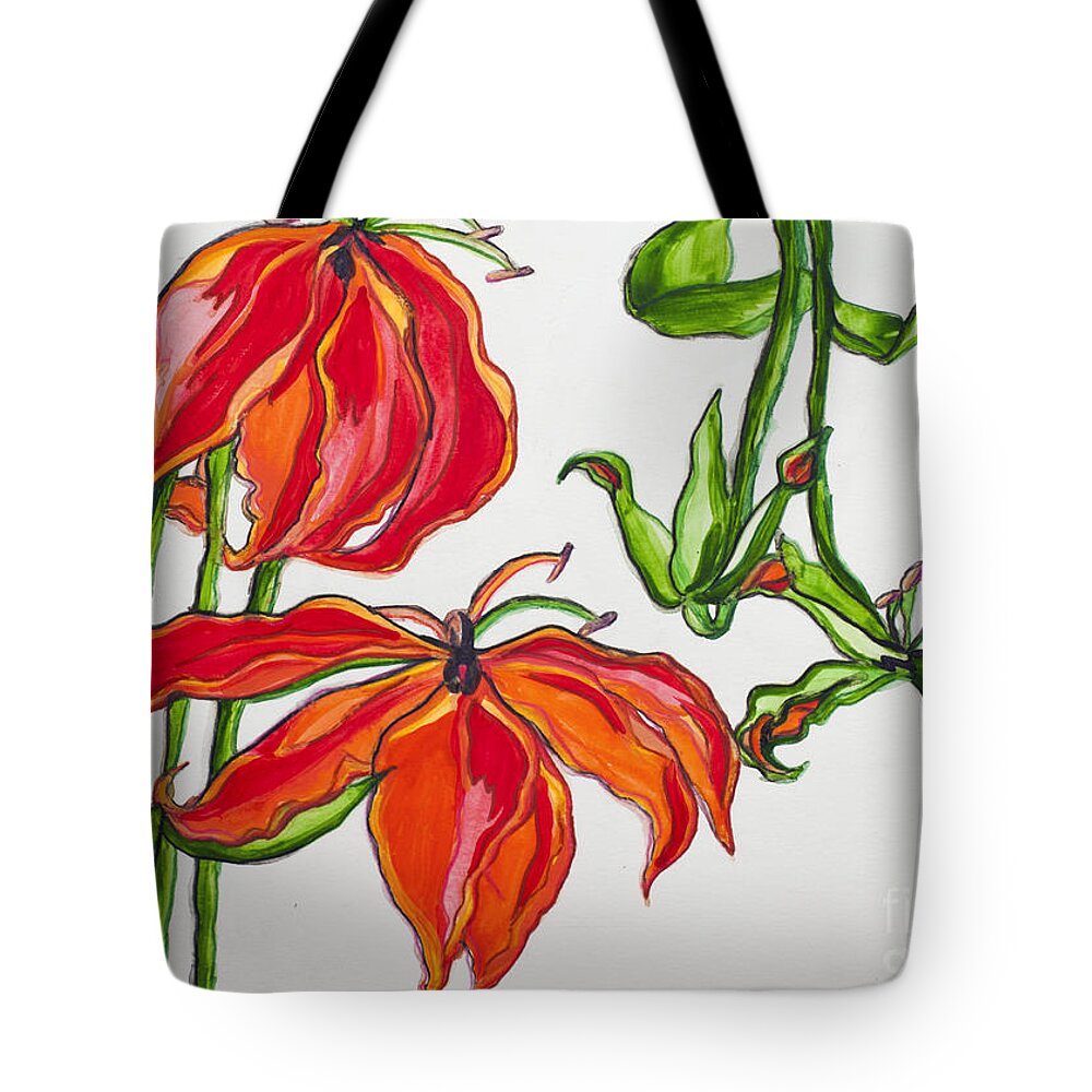 Watercolor Tote Bag featuring the painting Lilies in Orange by Rebecca Weeks