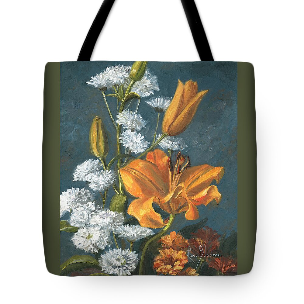 Flower Tote Bag featuring the painting Lily by Lucie Bilodeau