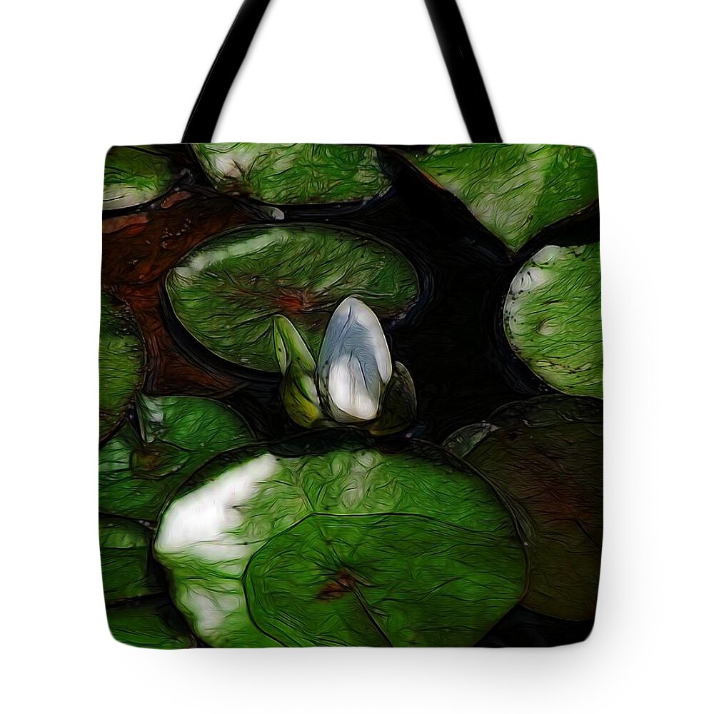 Green Tote Bag featuring the painting Lily Pond by Jon Volden