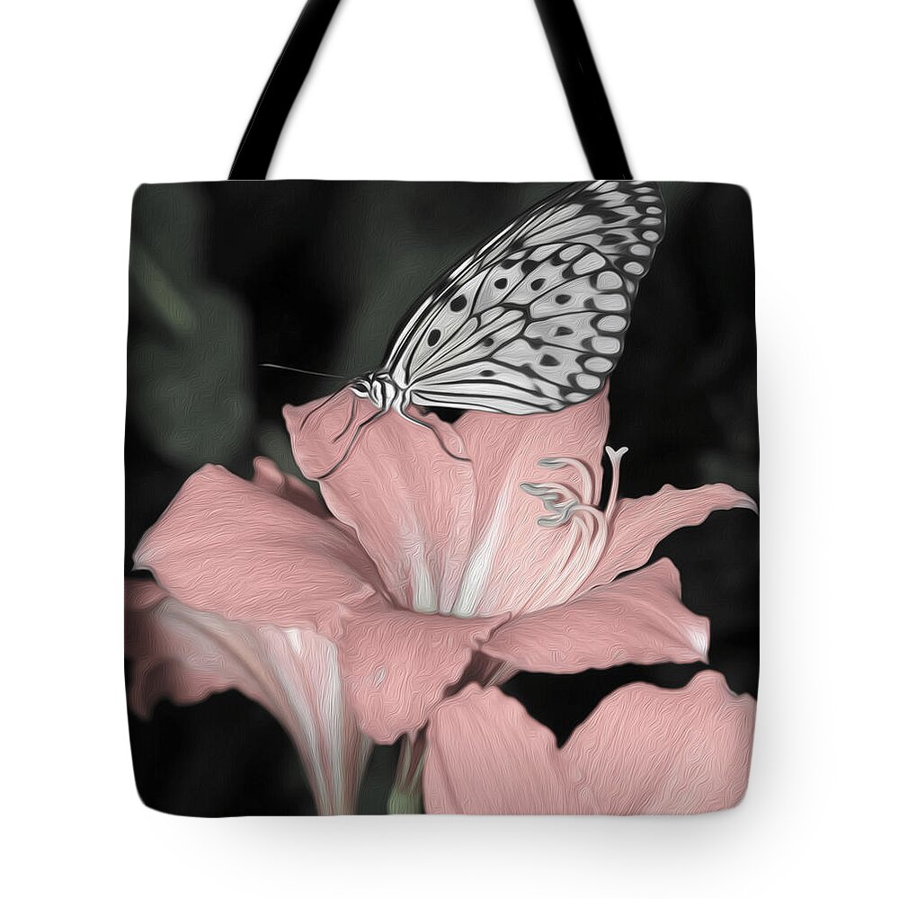 Lily Tote Bag featuring the photograph Lily with Butterly by Tracy Winter