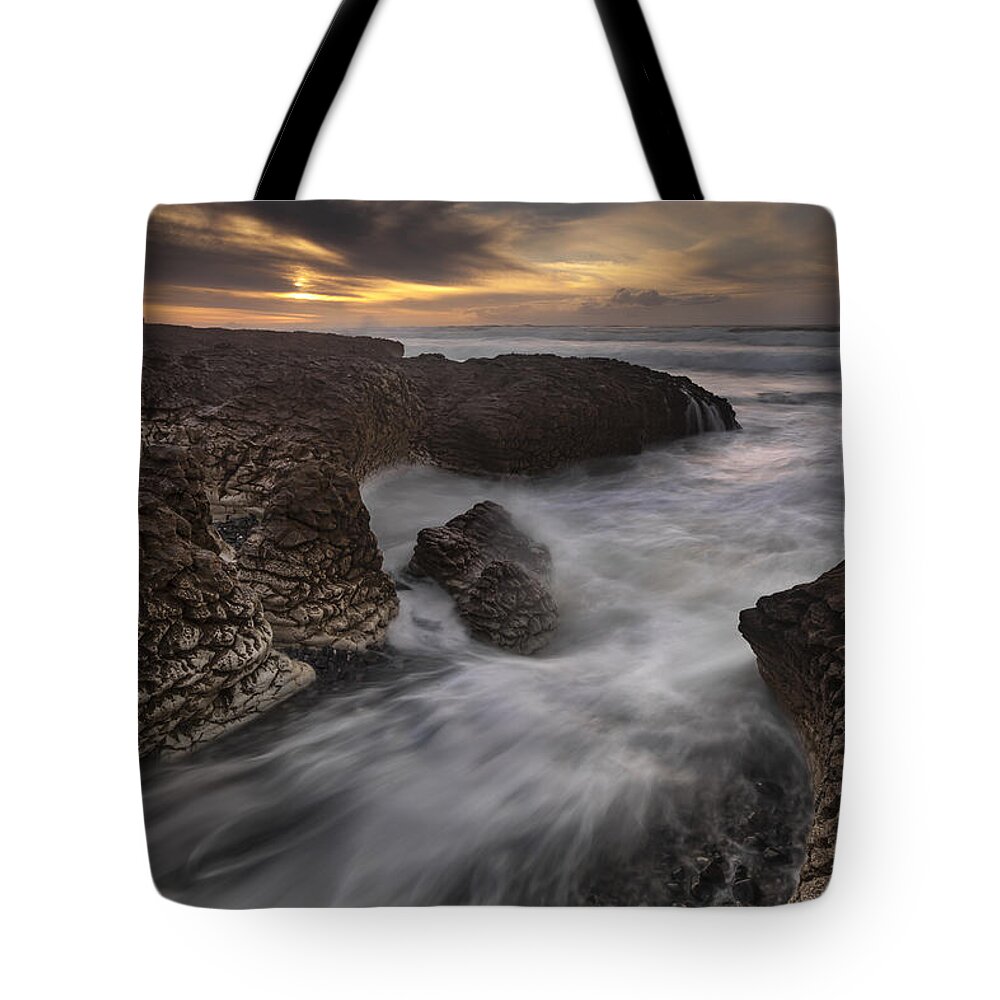 535896 Tote Bag featuring the photograph Limestone Rocks And Waves On Paterau by Colin Monteath