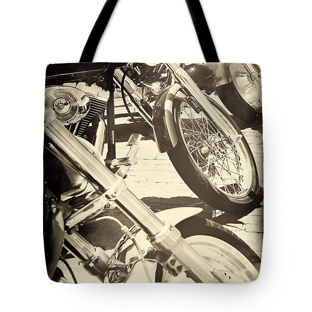 Bikes Tote Bag featuring the photograph Line Up by Pam Holdsworth