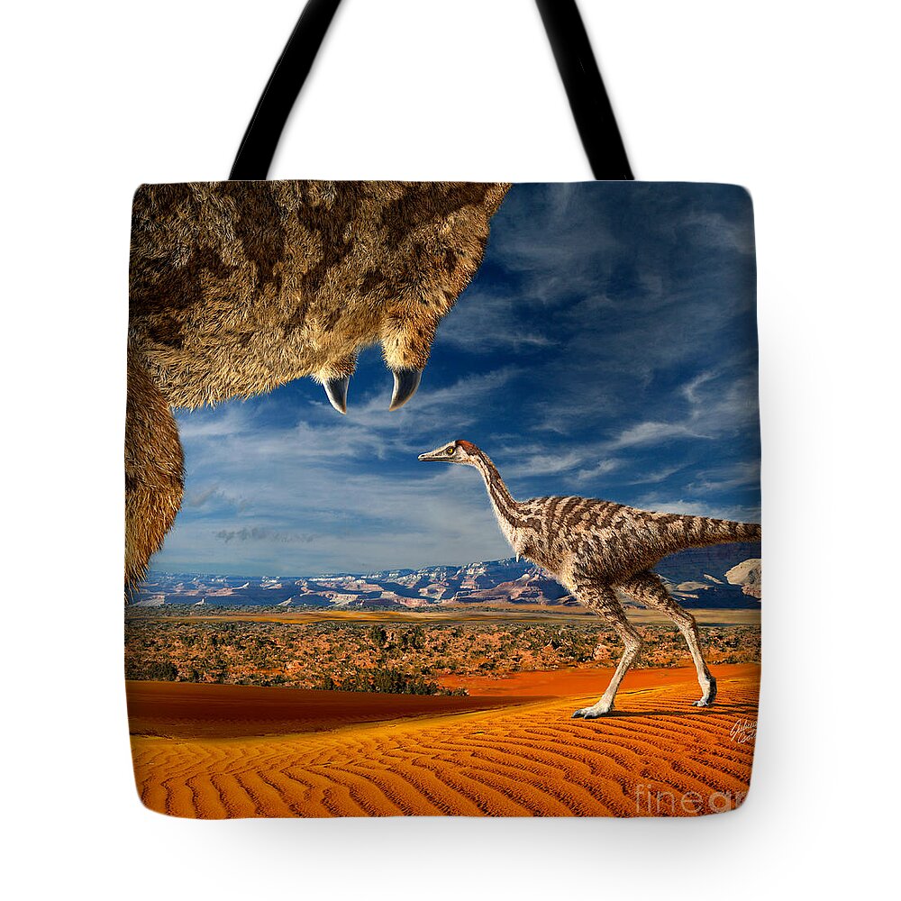 Dinosaur Tote Bag featuring the digital art Linhenykus by Julius Csotonyi