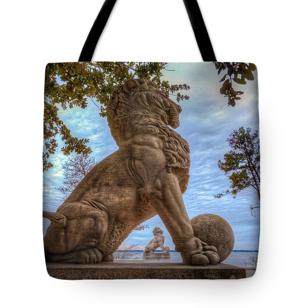 Double Lions Tote Bag featuring the photograph Lions Bridge West Lakeside by Jerry Gammon