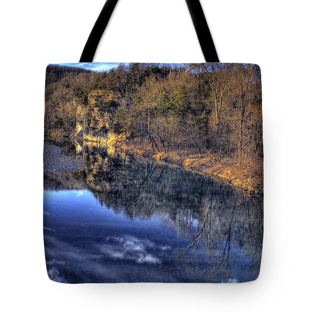 Water Reflection Tote Bag featuring the photograph Little Buffalo River at Parthenon by Michael Dougherty