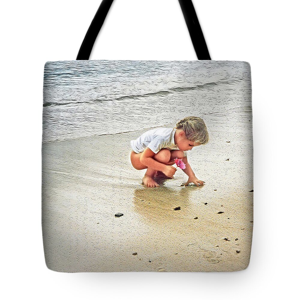 Child Tote Bag featuring the photograph Little Girl on the Beach by Hanny Heim