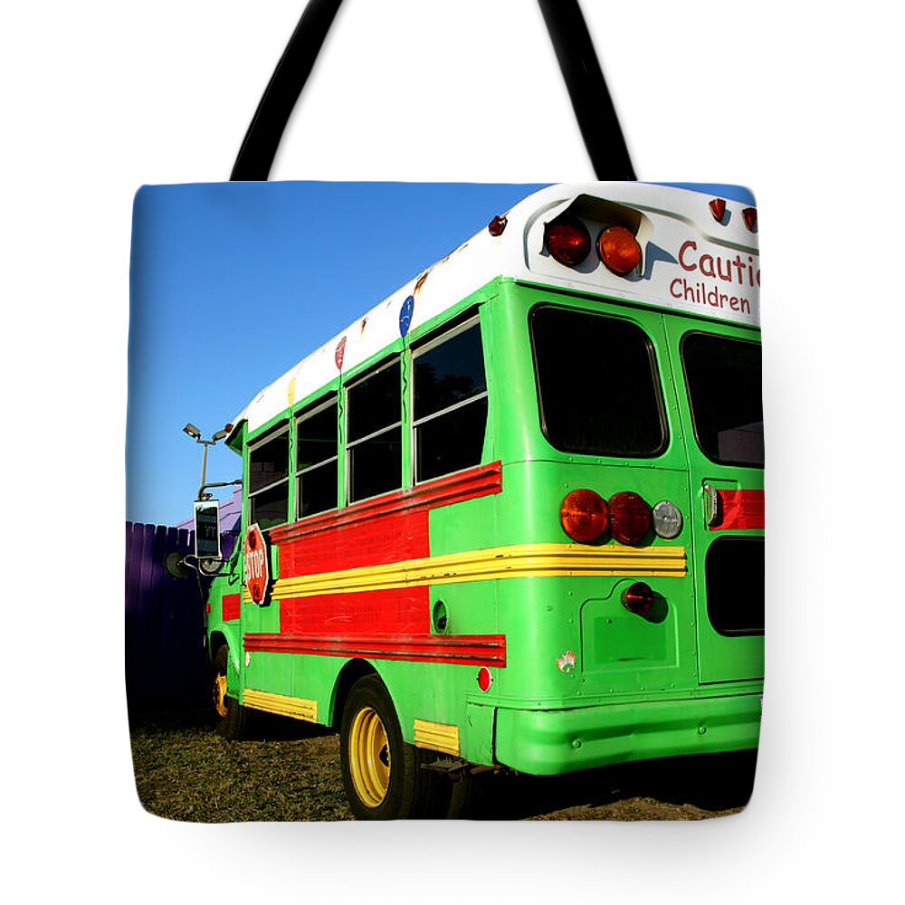 #rosslewisphoto Tote Bag featuring the photograph Little Green School Bus by Ross Lewis