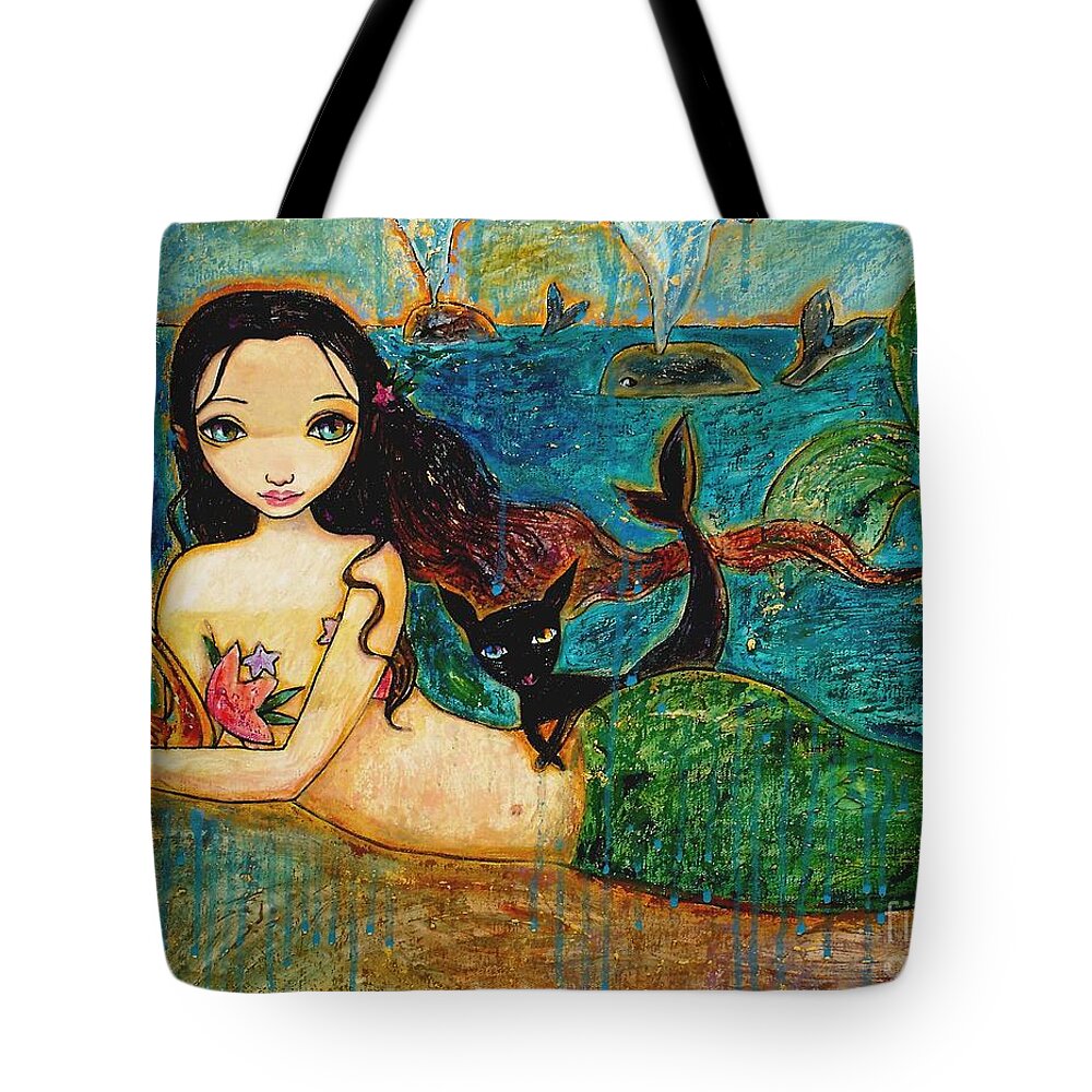 Mermaid Art Tote Bag featuring the painting Little Mermaid by Shijun Munns