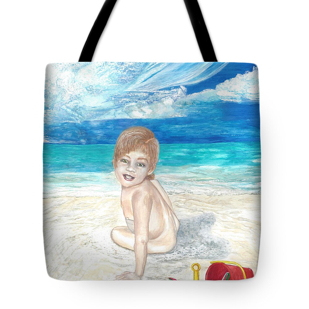 Beach Tote Bag featuring the painting Little Miss Crissy by Toni Willey