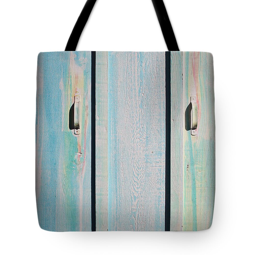 Painted Door Tote Bag featuring the sculpture Little Pump House Door by Asha Carolyn Young