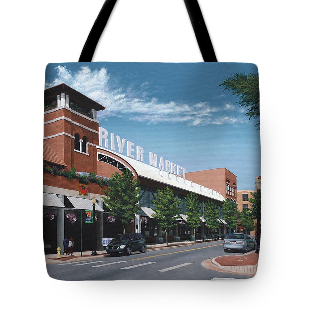 Little Rock Tote Bag featuring the painting Little Rock River Market by Glenn Pollard