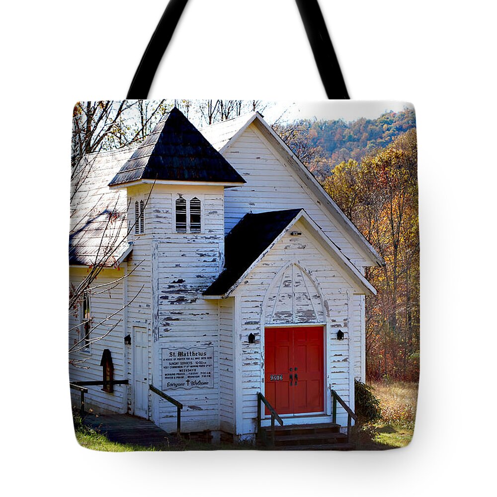 Church Tote Bag featuring the photograph Little White Church on a Backroad by Linda Cox