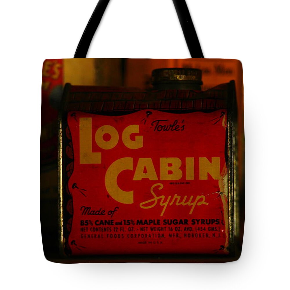 Tin Cans Tote Bag featuring the photograph Log Cabin Syrup by Jeff Swan