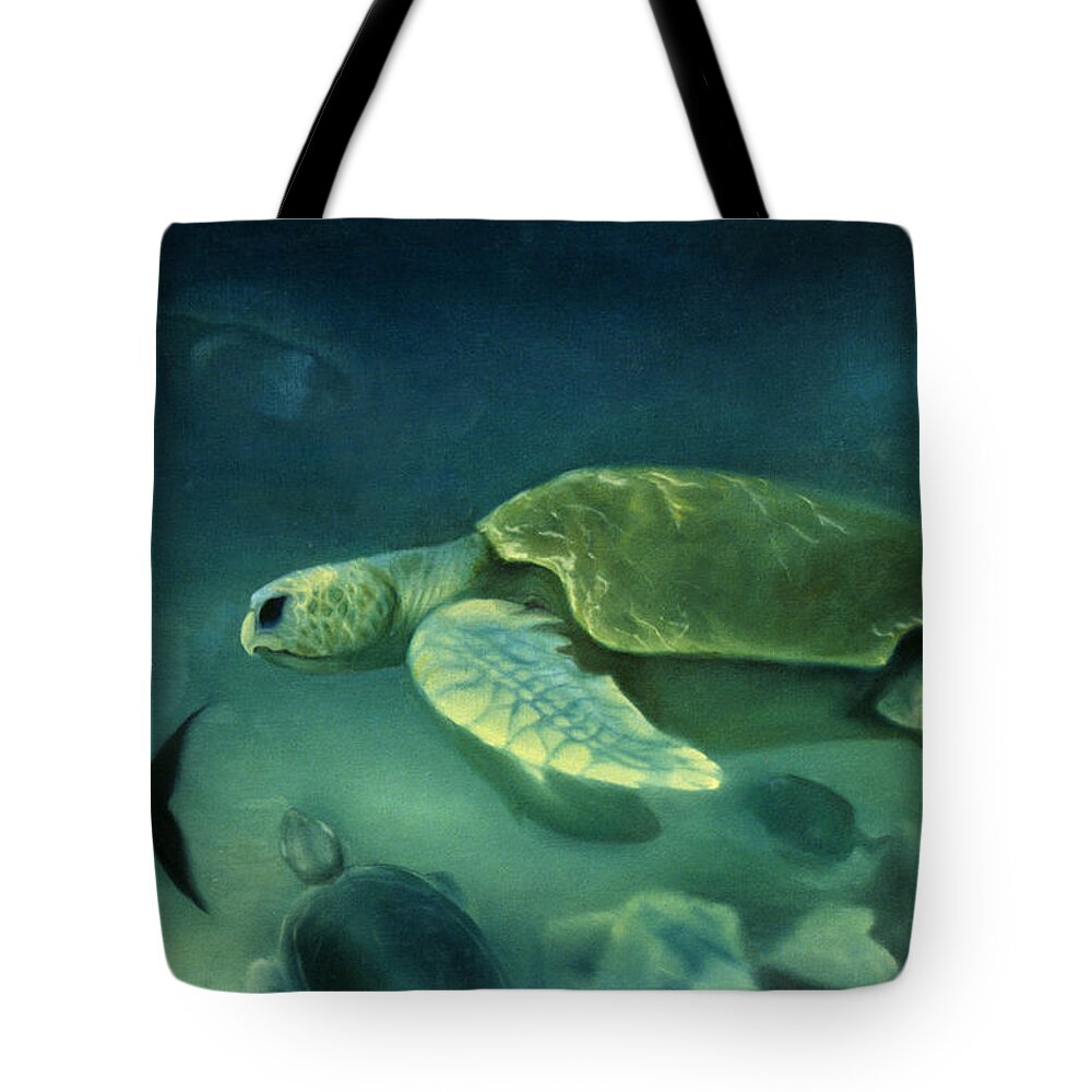Loggerhead Turtles Tote Bag featuring the painting Loggerhead Turtle by Anni Adkins