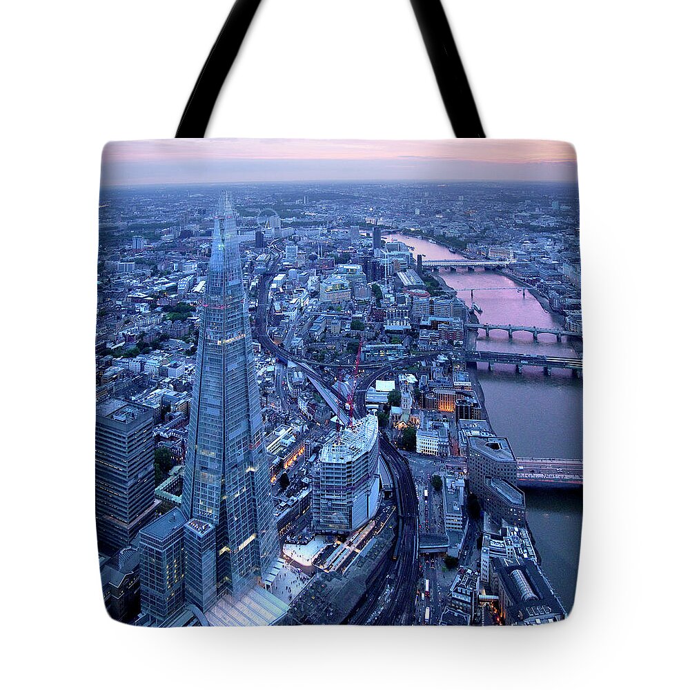 Outdoors Tote Bag featuring the photograph London Aerial At Night by Michael Dunning