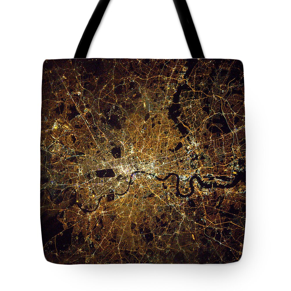 Satellite Image Tote Bag featuring the photograph London At Night, Satellite Image by Science Source