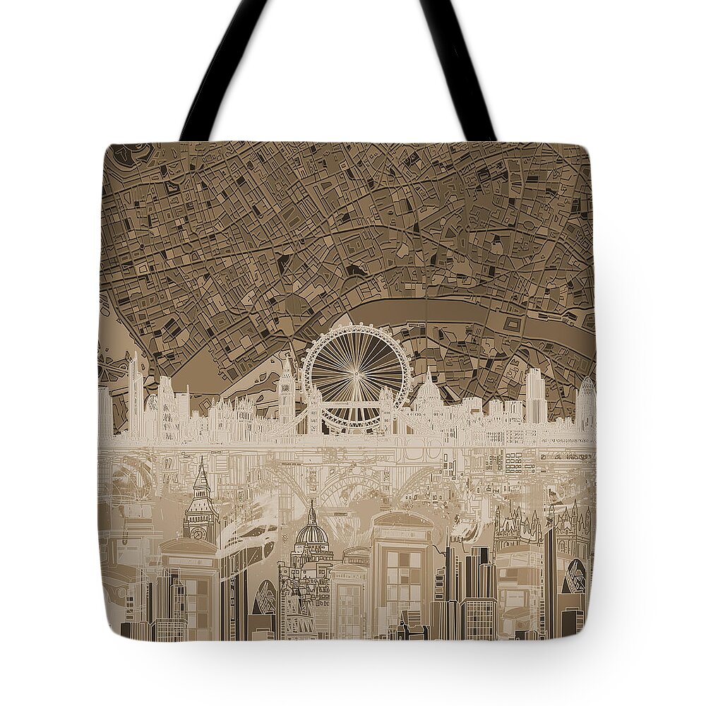 London Tote Bag featuring the painting London Skyline Abstract 11 by Bekim M