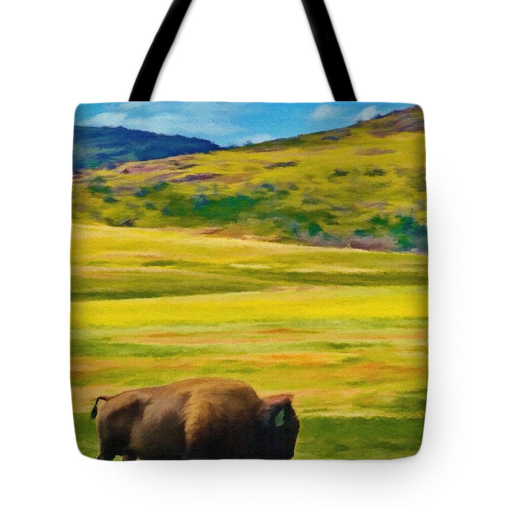 Jeff Tote Bag featuring the painting Lone Buffalo by Jeffrey Kolker