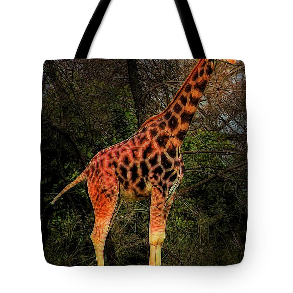 Giraffe Tote Bag featuring the painting Lone Giraffe by Jon Volden