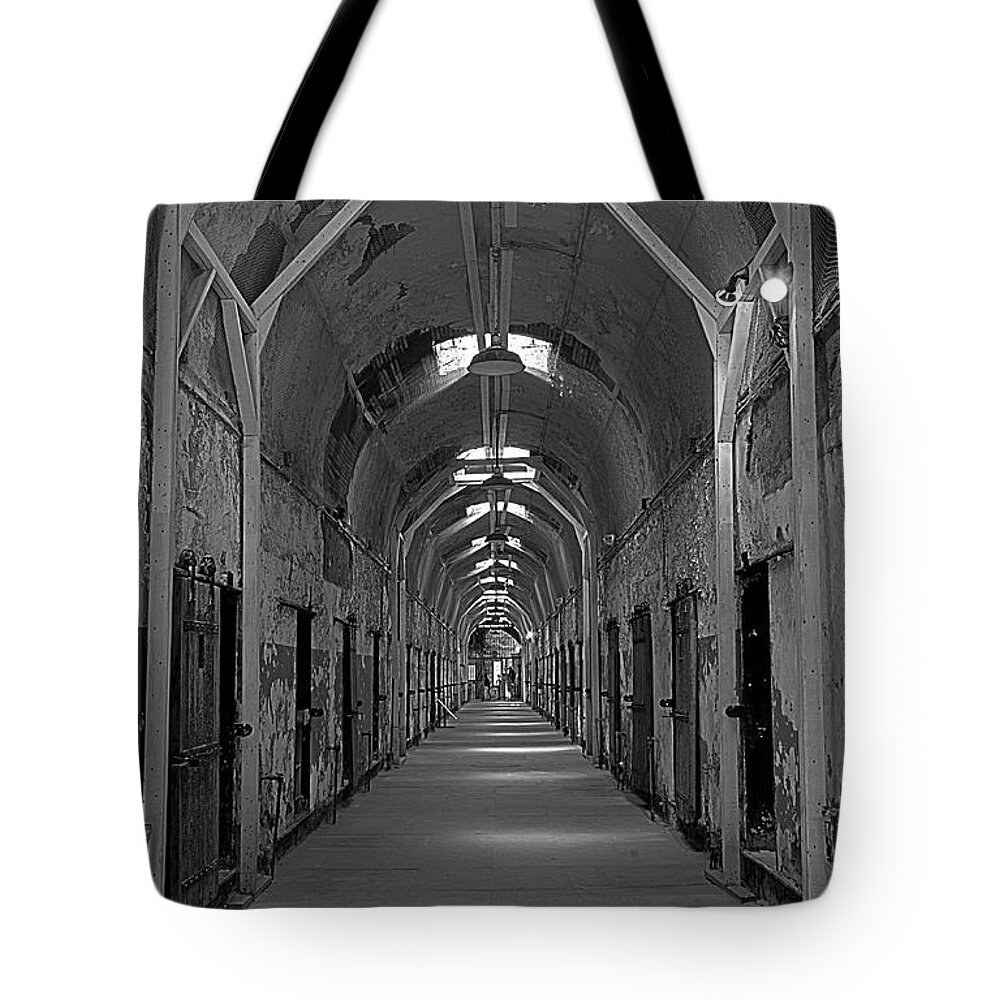 Eastern State Penitentiary Tote Bag featuring the photograph Long Hallway by Crystal Wightman