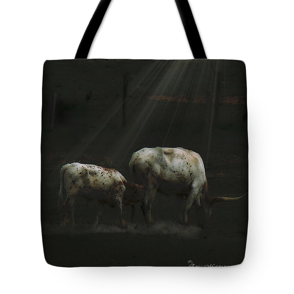 Tn Tote Bag featuring the photograph LONGHORNS IN THE MOONLIGHT - 2nd Place Win 'Animal Contest' by Ericamaxine Price