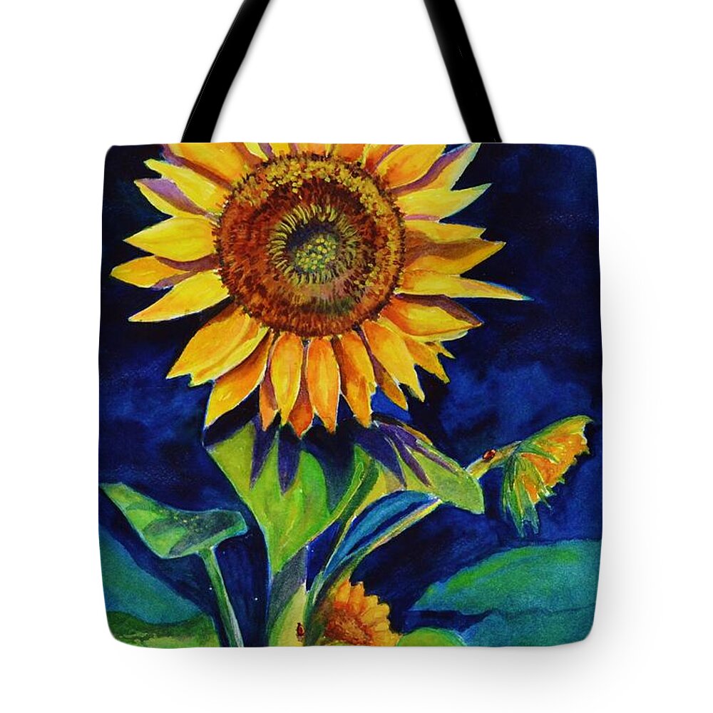 Sun Tote Bag featuring the painting Midnight Sunflower by Jane Ricker