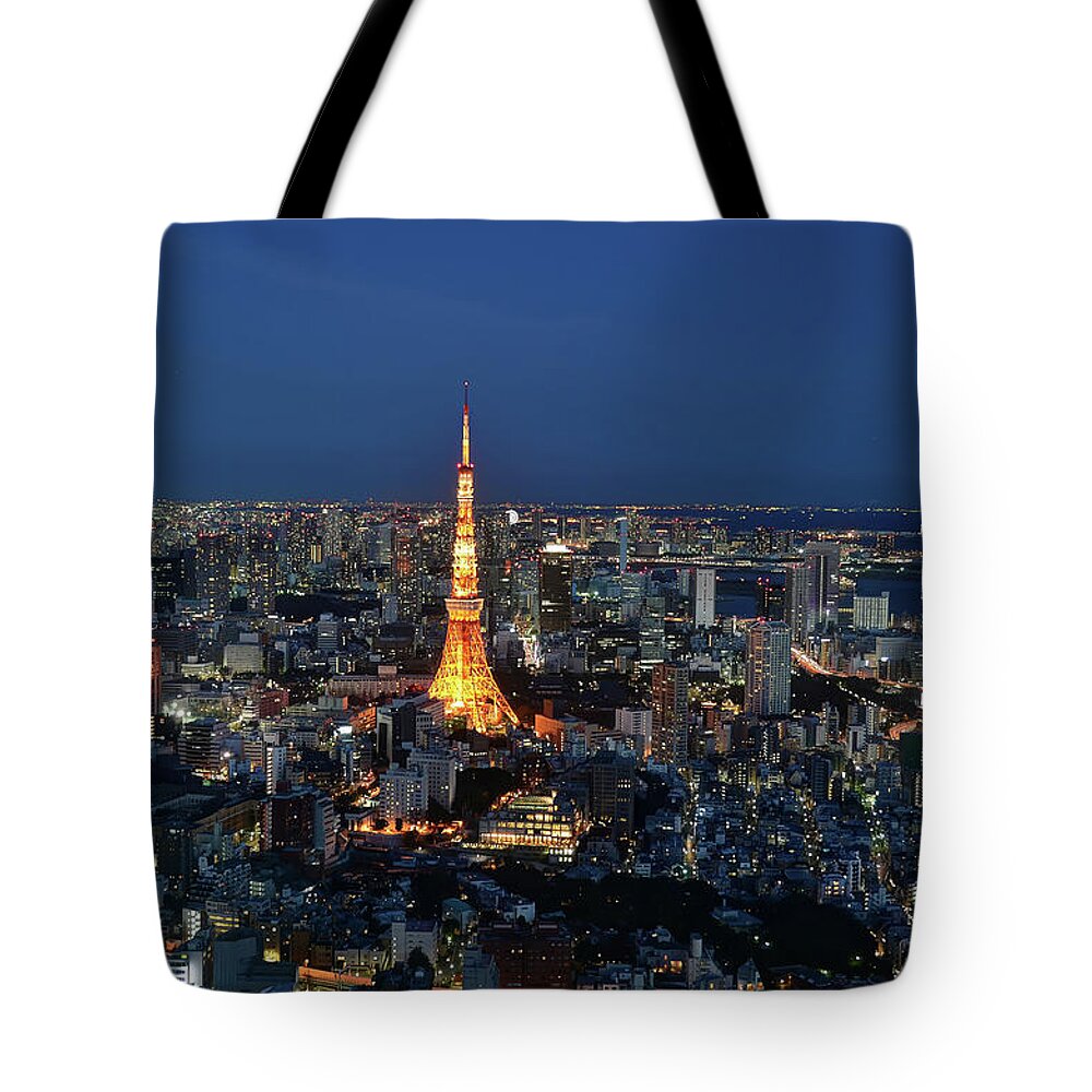 Tokyo Tower Tote Bag featuring the photograph Looking At Tokyo Tower by Mhbs