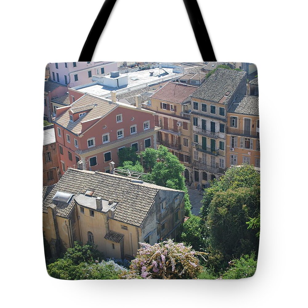 Corfu City Tote Bag featuring the photograph Looking Down by George Katechis