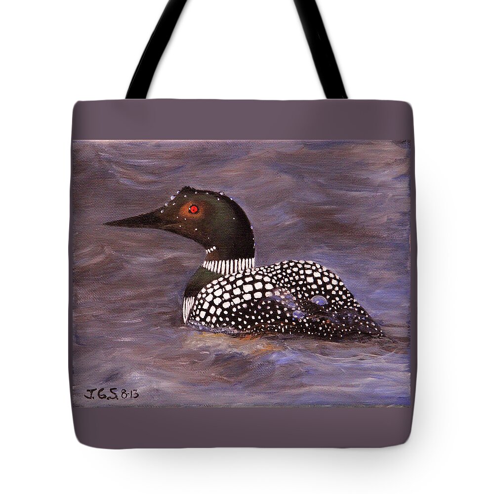 Waterfowl Tote Bag featuring the painting Loon in lake by Janet Greer Sammons